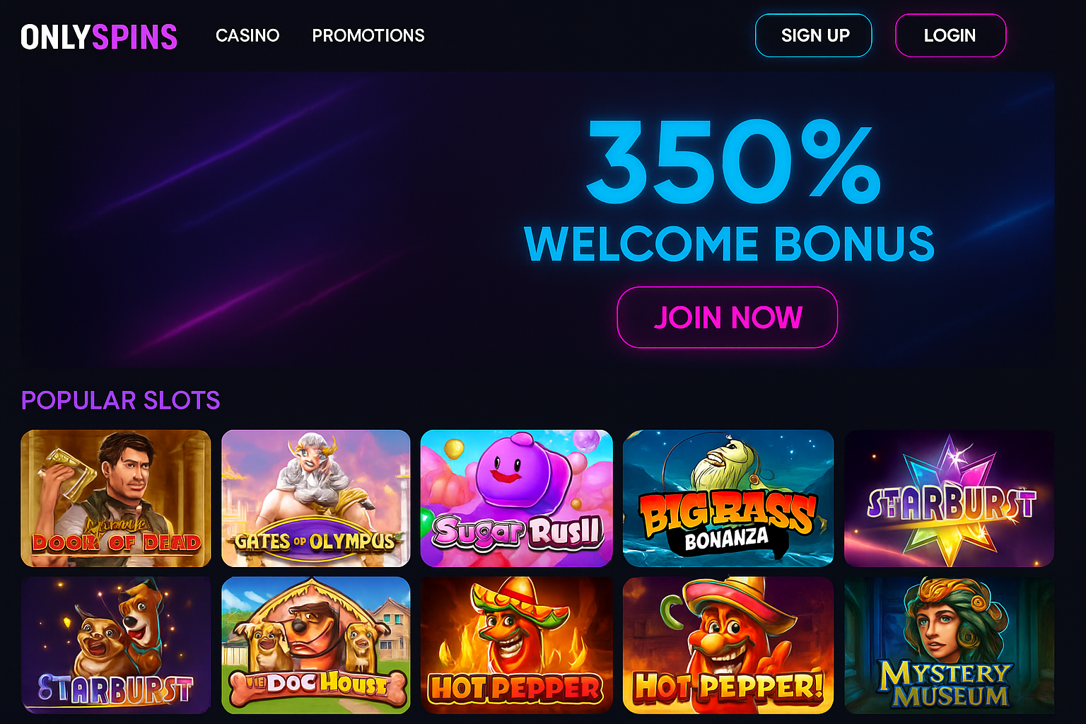 OnlySpins Casino Interface